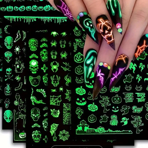 Other - 6pcs Glow-In-The-Dark Halloween Nail Art Stickers - Self-Adhesive, Reusa…